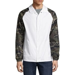 Camo sleeve stripe white button up windbreaker